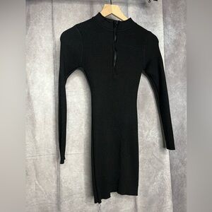 Black Ribbed Knit Body Con Dress